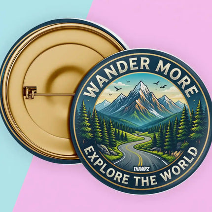 Wander More Mountain Road Pin Badge – Adventure Travel Souvenir
