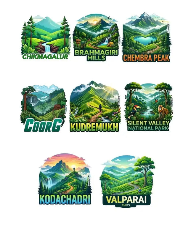 Western Ghats Adventure Trails 3D Embossed Flexible Fridge Magnets (Set of 8) – Mountain Travel Souvenir Set