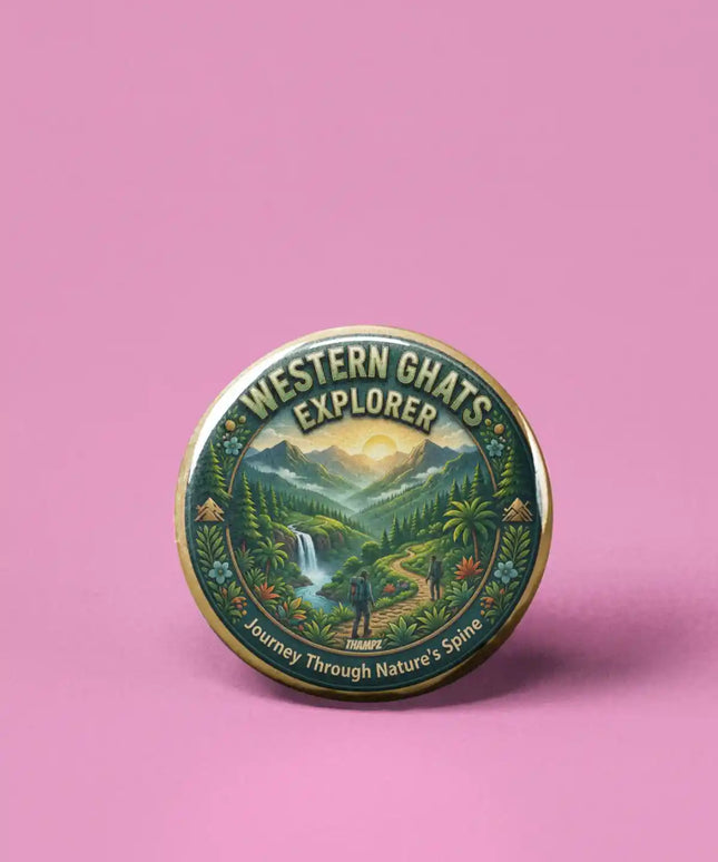Western Ghats Explorer Waterfall Trail Pin Badge – Nature Travel Souvenir