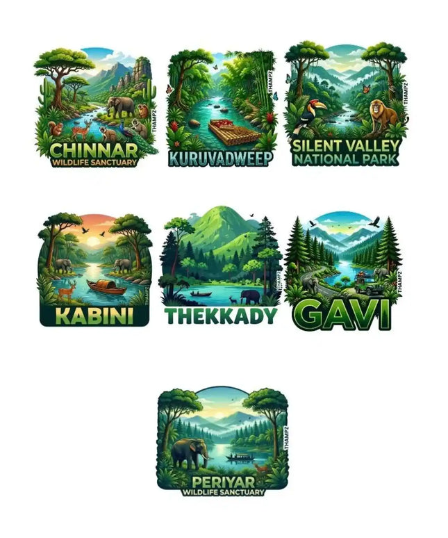 Wild Escapes of South India 3D Embossed Flexible Fridge Magnets (Set of 7) – South India Wildlife Travel Souvenir Set