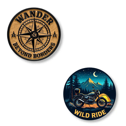wild ride  wander stylish metal pin badges for bags jackets  caps pair of 2