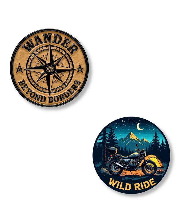 wild ride  wander stylish metal pin badges for bags jackets  caps pair of 2
