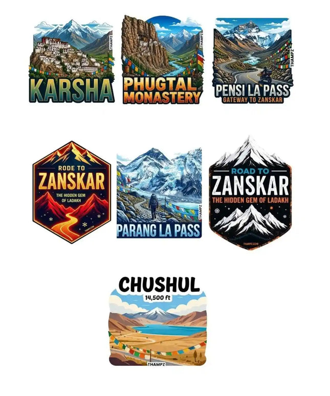 Zanskar Beyond the Roads 3D Embossed Flexible Fridge Magnets (Set of 7) – Himalayan Travel Souvenir Set