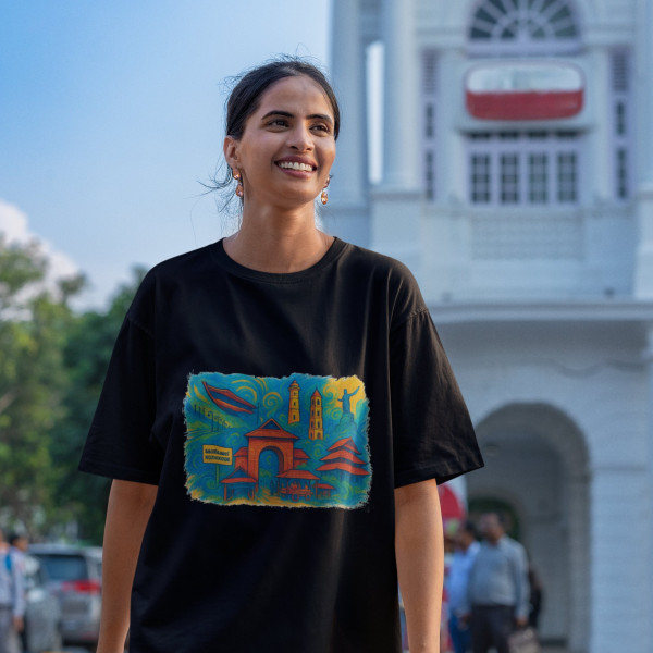 Kozhikode–Heritage City & Coastal Spirit Edition Black Oversized Black T-Shirt - 3XL