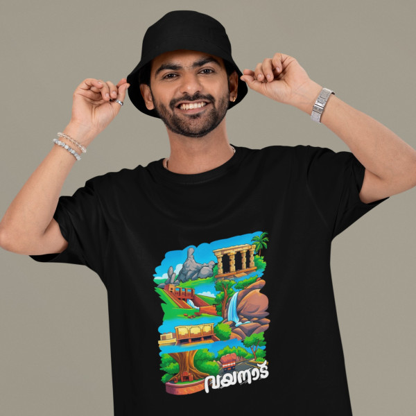 Wayanad–Hill Station & Heritage Trail Edition Black Oversized T-Shirt - 3XL