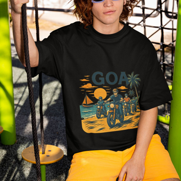 Goa Riders Beach Ride Edition - Graphic Printed Oversized Black T-Shirt - Small