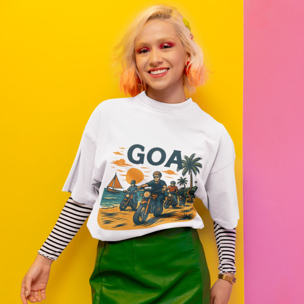 Goa Riders Beach Ride Edition - Graphic Printed Oversized White T-Shirt - Large