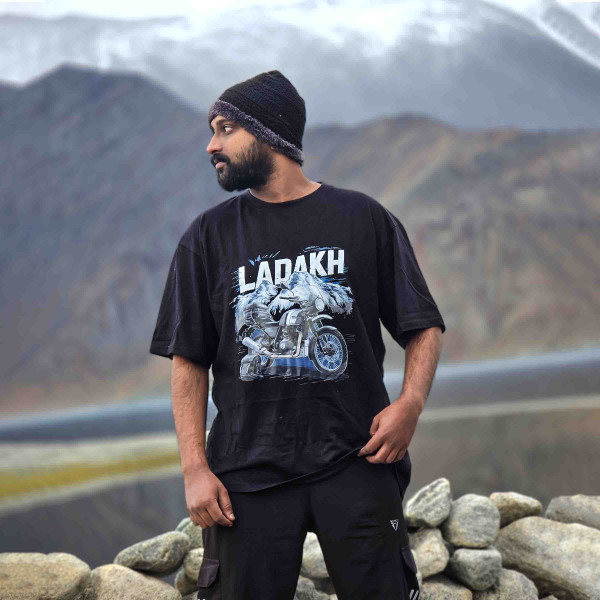 Freedom in Ladakh - Adventure Riders Oversized Black T-Shirt - Small