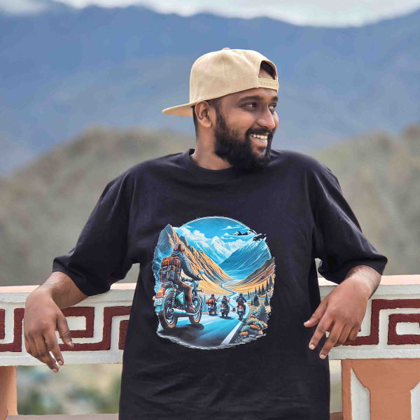 Ride Beyond Borders-Graphic Printed Oversized Black T-Shirt - Small