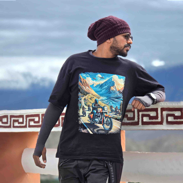 Himalayan Riders-Motorcycle Riders Oversized Black T-Shirt - 3XL