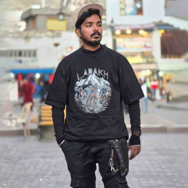 Ladakh Riders – Adventure Motorcycle Black Oversized T-Shirt - Small