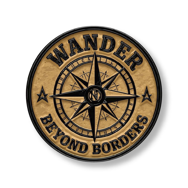 Wander Beyond Borders – Adventure Compass Round Pin Badge - Badge