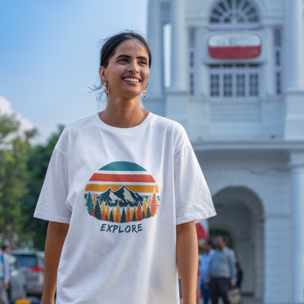 Explore the Nature-Travel Oversized White T-Shirt - Small
