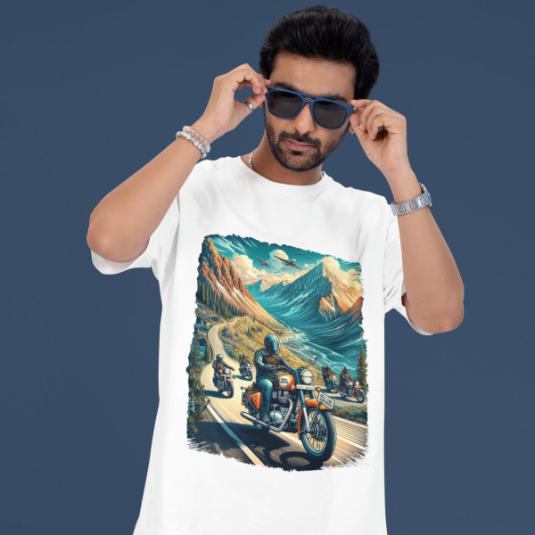 Himalayan Riders-Motorcycle Riders Oversized White T-Shirt - Small