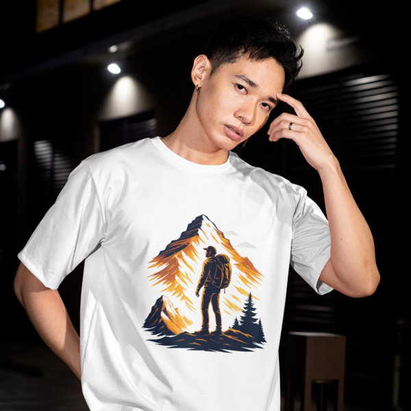 Mountain Explorer-Adventure Hiking Oversized White T-Shirt - 3XL