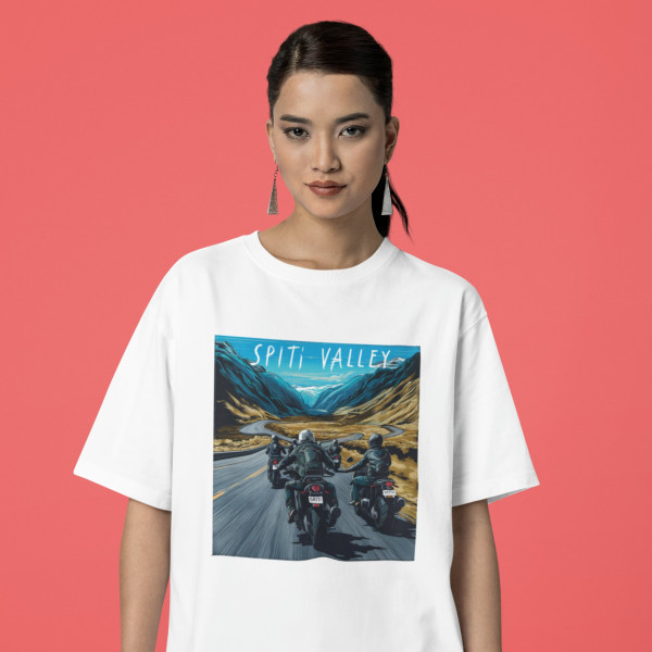 Spiti Valley Ride-Adventure Travel Edition Oversized White T-Shirt - Medium