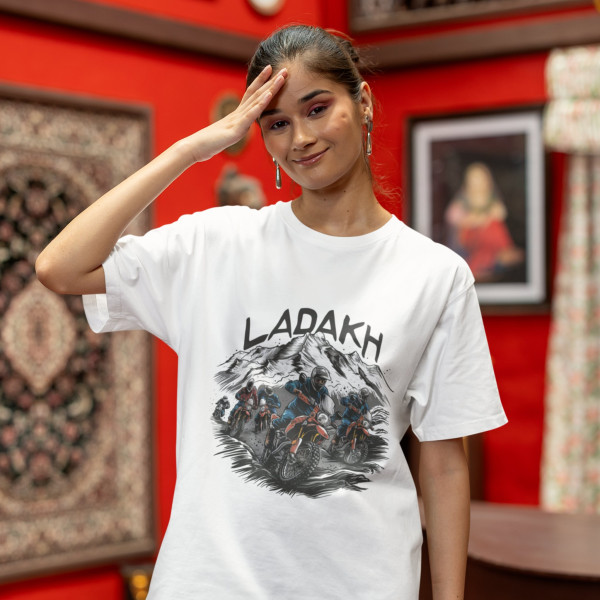 Ladakh Riders – Adventure Motorcycle White Oversized T-Shirt - 2XL