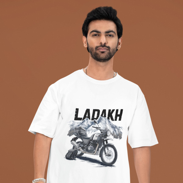 Freedom in Ladakh - Adventure Riders Oversized White T-Shirt - XL
