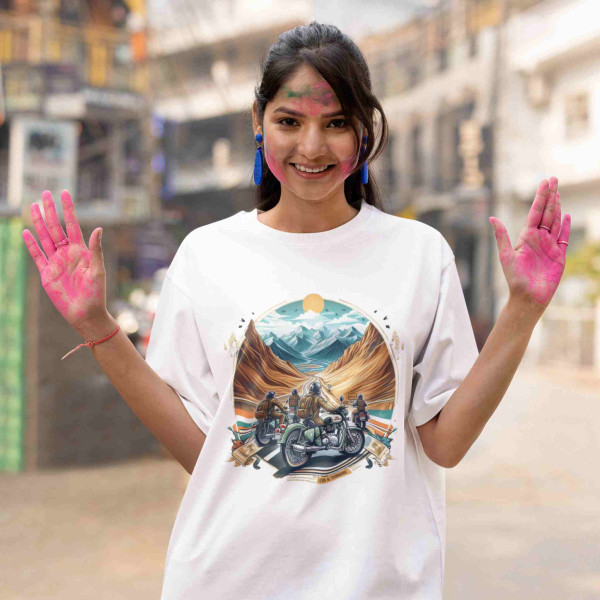 Adventure Riders – Motorcycle And Mountain Oversized White T-Shirt - Large